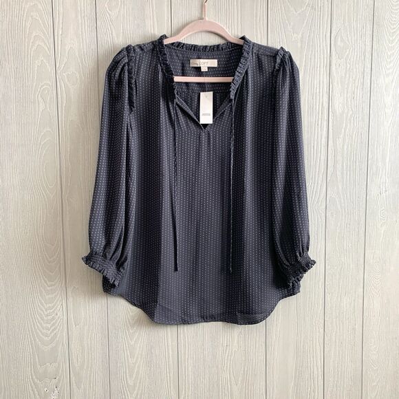 LOFT Gray Long Sleeve Blouse Medium NWT - Picture 1 of 5